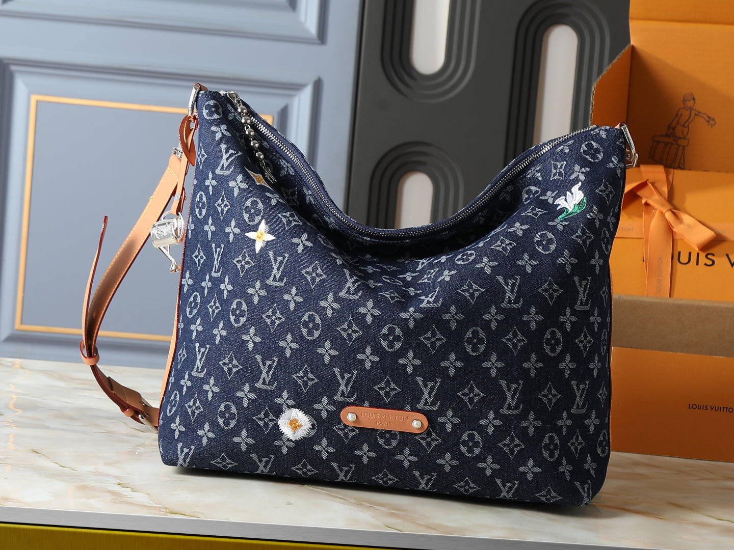 Monogram Print Slouchy Shoulder Bag