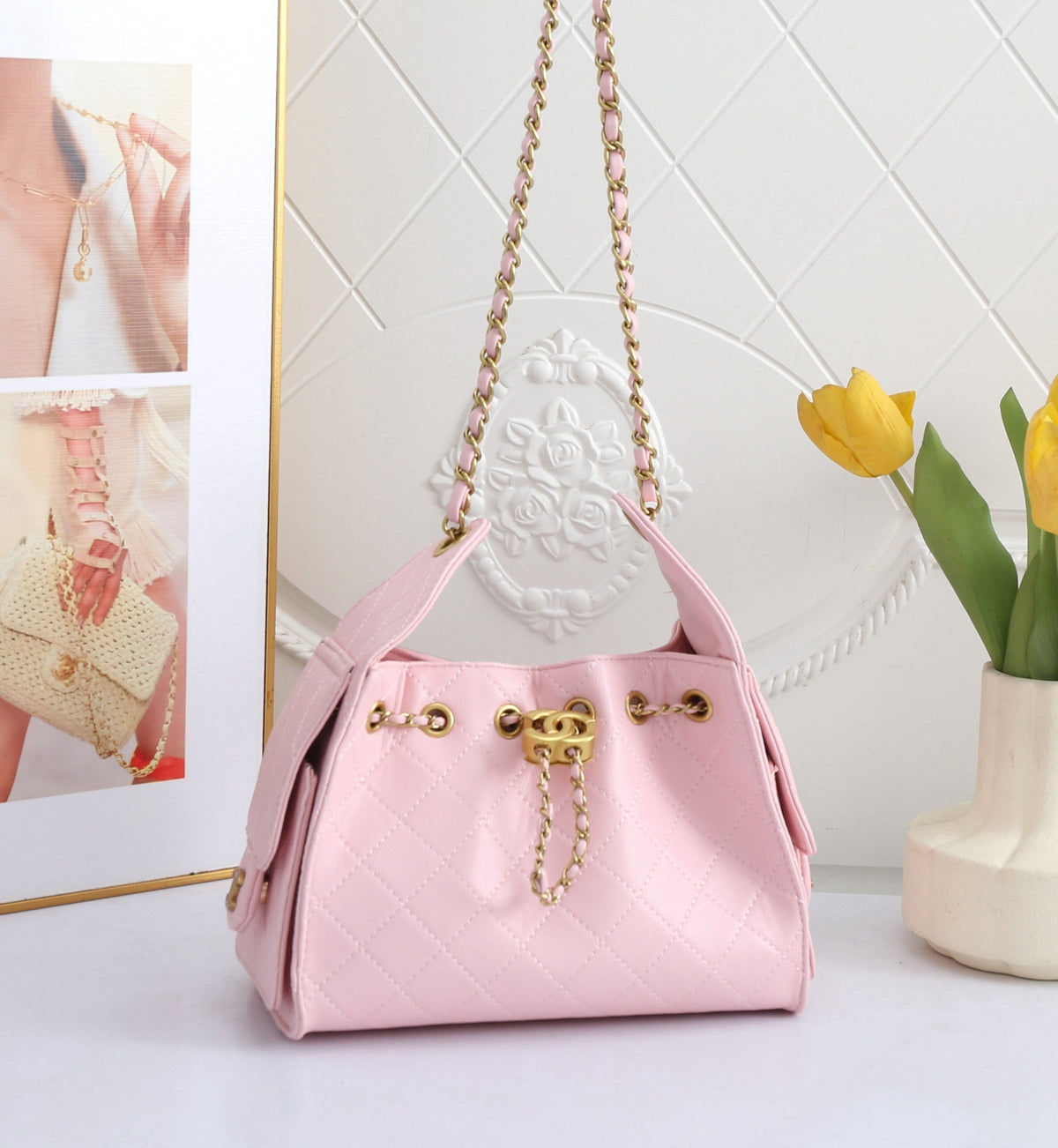 CC 25 Small Hobo Handbag Gold-Tone Logo