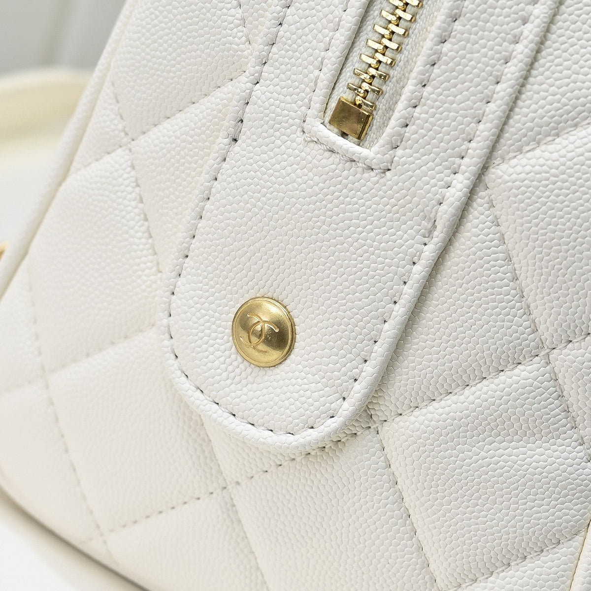 Caviar Quilted Small Bowling Bag White