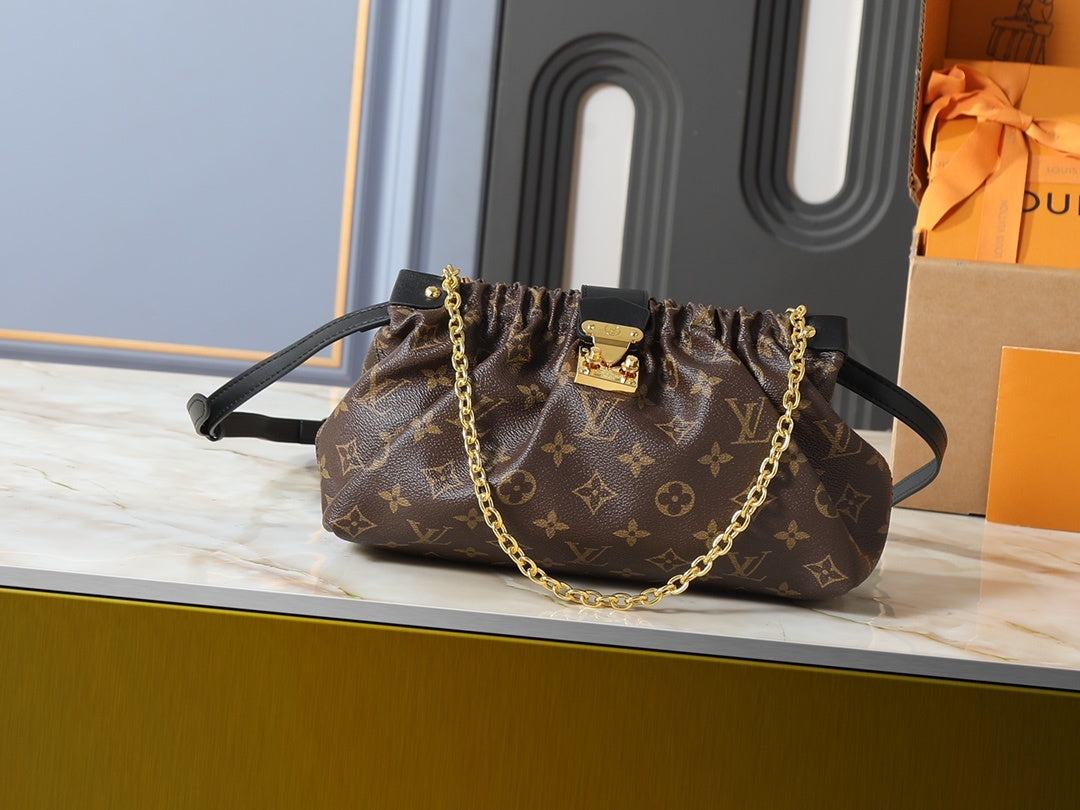 Premium Monogram Gathered Chain Shoulder Bag