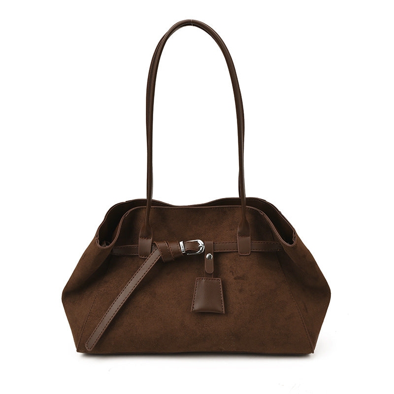 Retro Frosted Suede Tote Bag For Women Large Capacity Shoulder Bag