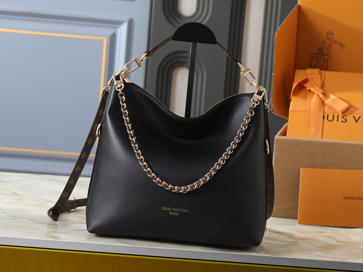 Chain Accent Hobo Shoulder Bag