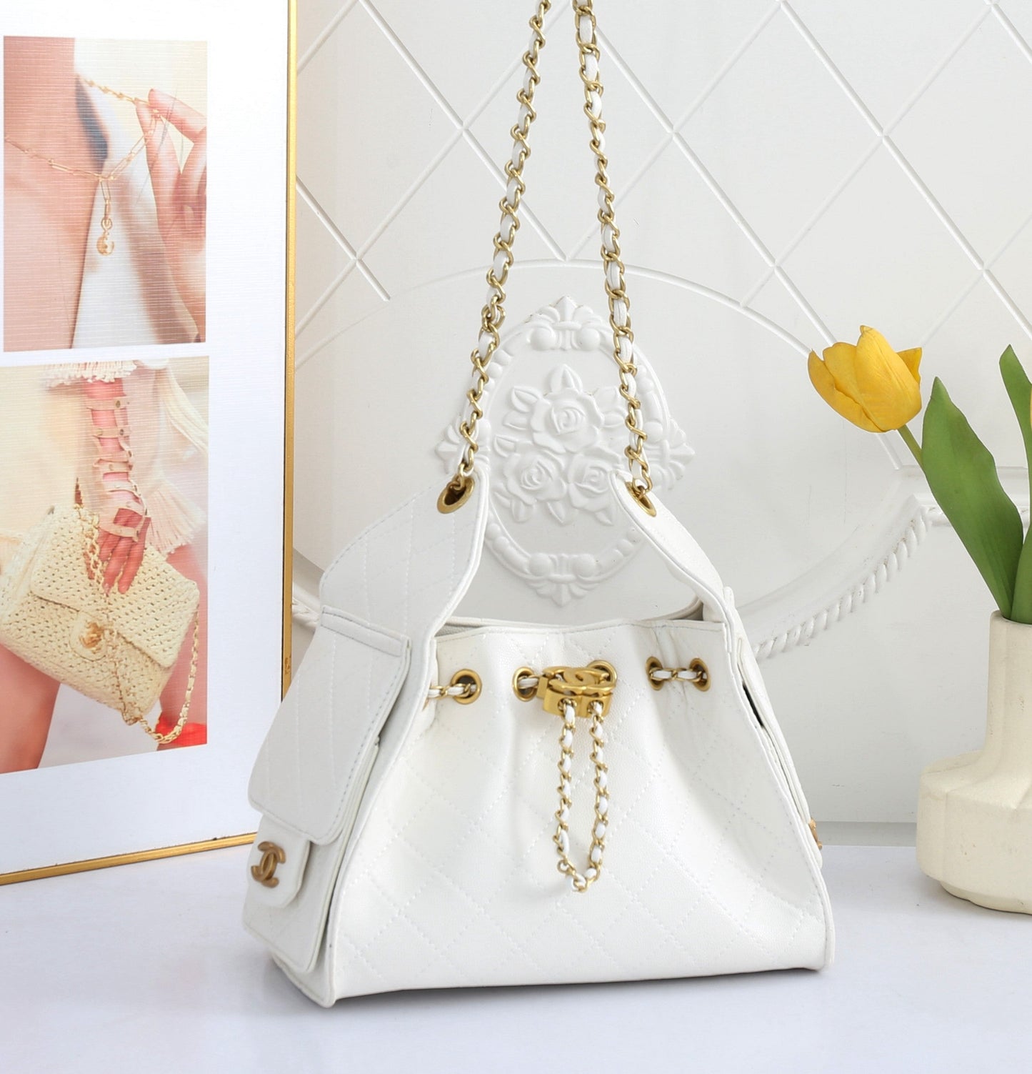 CC 25 Small Hobo Handbag Gold-Tone Logo