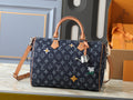 Denim Floral Boston Bag