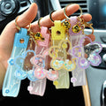 Cartoon Quicksand Cherry Blossom Keychain Acrylic Transparent Flower Oil Drift Bottle Bag Pedants Hangings