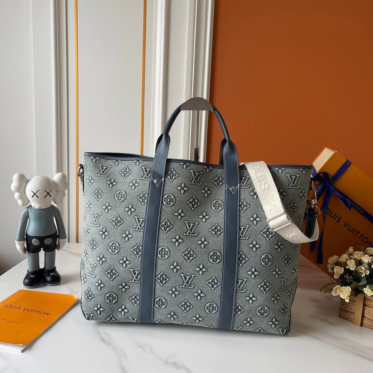 Blue Monogram Washed Denim Tote Bag