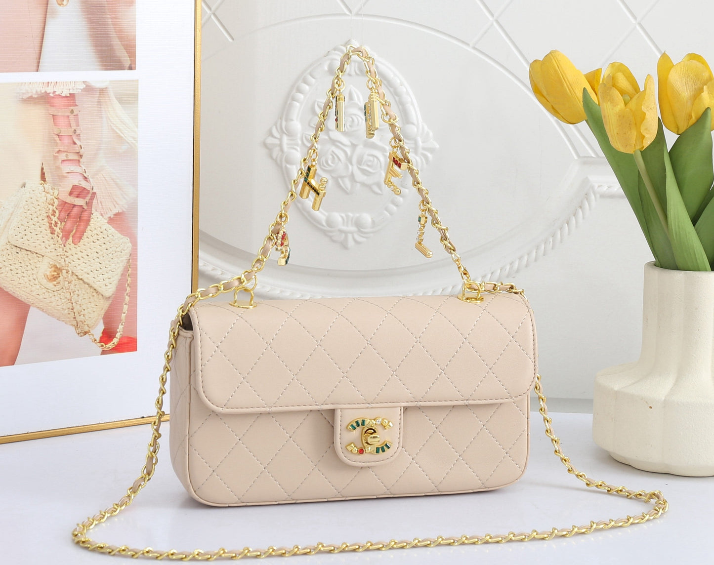 Quilted Leather Flap Bag Gold-Tone Hardware
