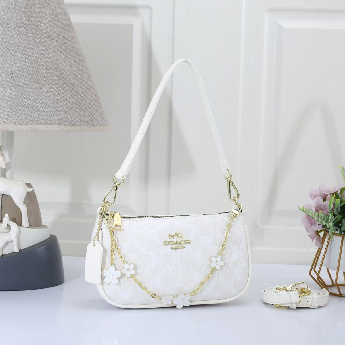 Mini Shoulder Bag with Floral Chain Charm