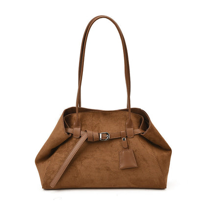 Retro Frosted Suede Tote Bag For Women Large Capacity Shoulder Bag