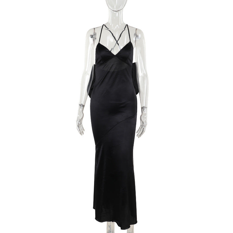 Elegant Sexy Satin Strappy Bow Dress