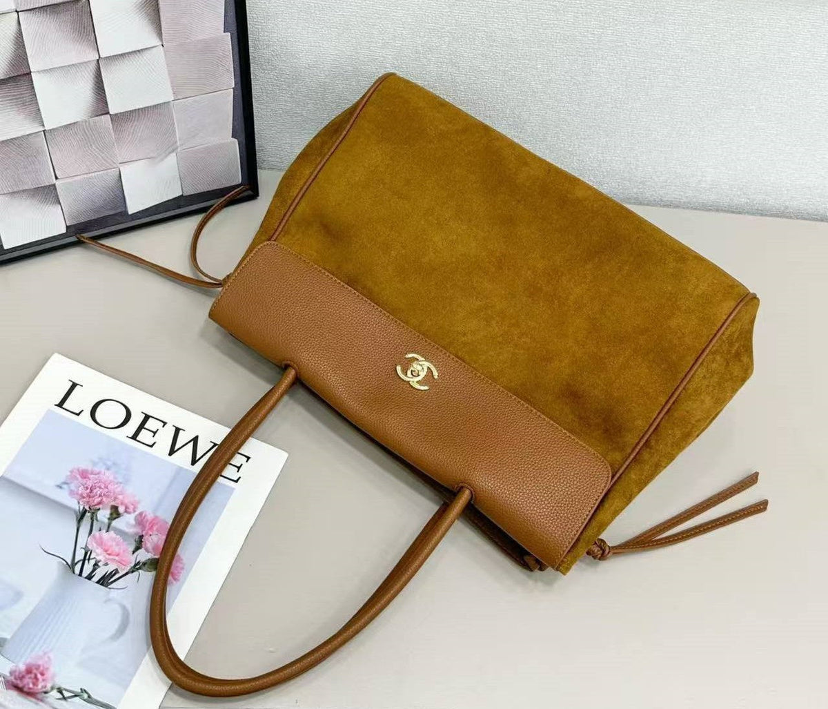 Gold Tone Large Shopping Bag